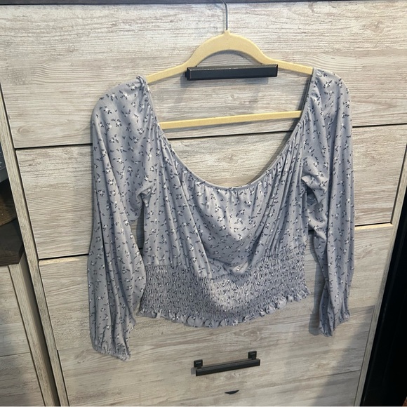 Arizona Jean Crop Top Large Women's Blue Floral Peasant Country XL - Picture 3 of 4